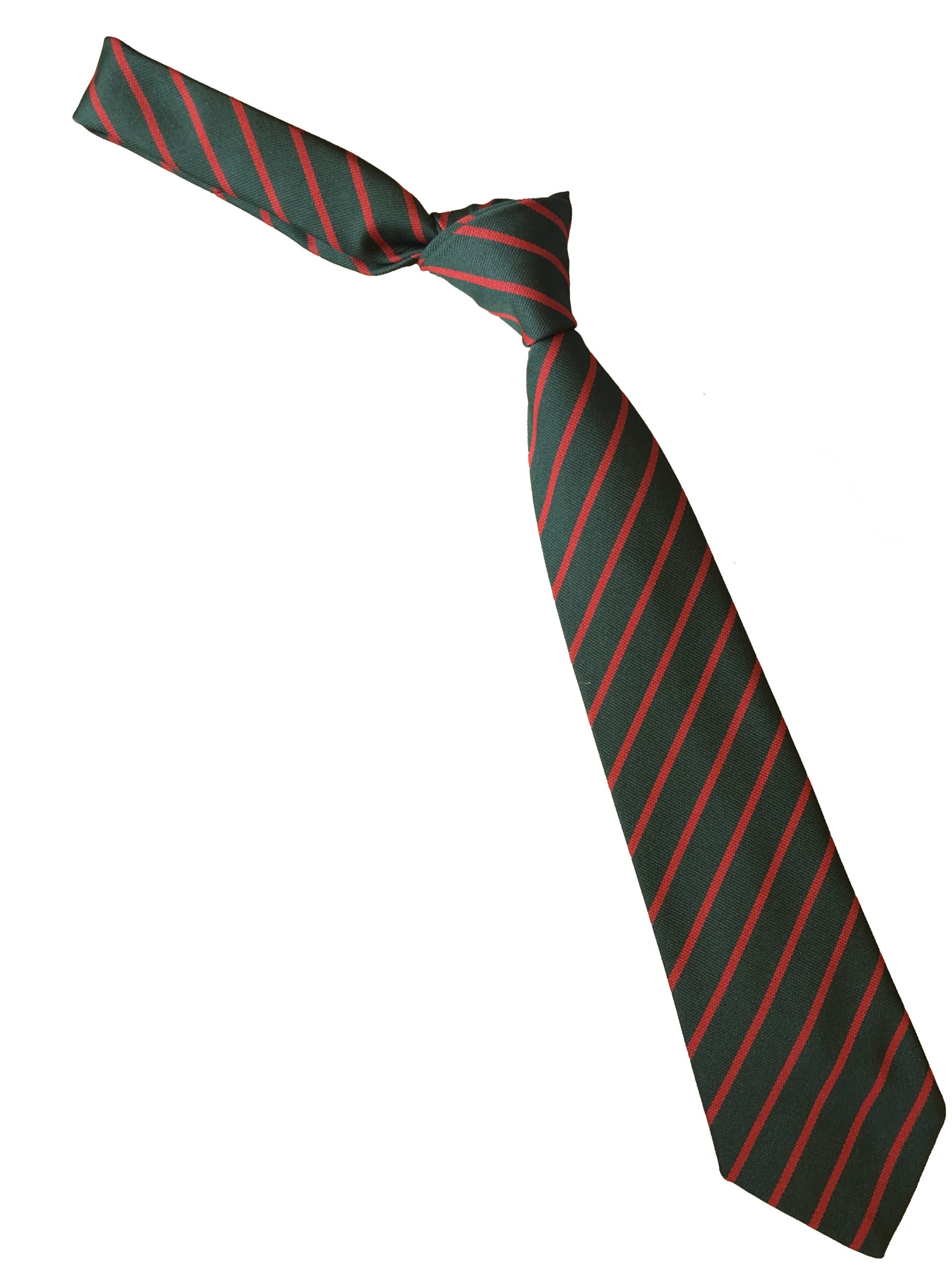Single Narrow Stripe High School Tie Bottle Green and Red 