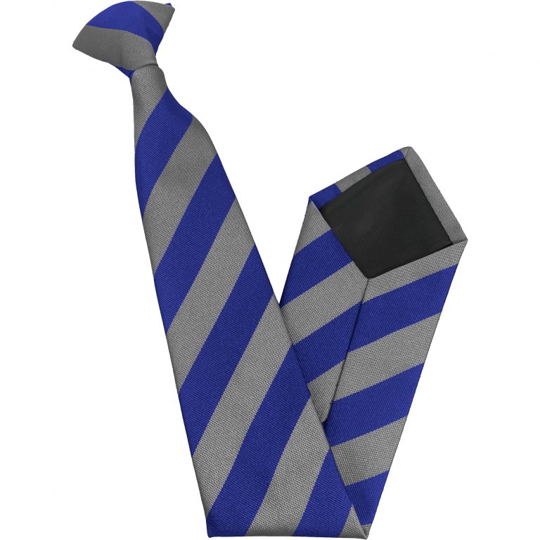 Royal Blue and Grey Block Junior School Clip On Tie
