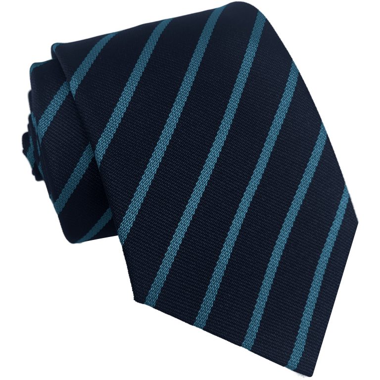 Navy Blue and Sky Blue Single Narrow Stripe Junior School Tie
