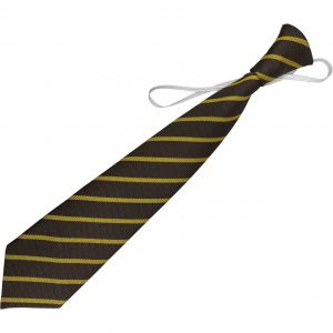 Brown and Gold Single Narrow Stripe Infant Elastic School Tie