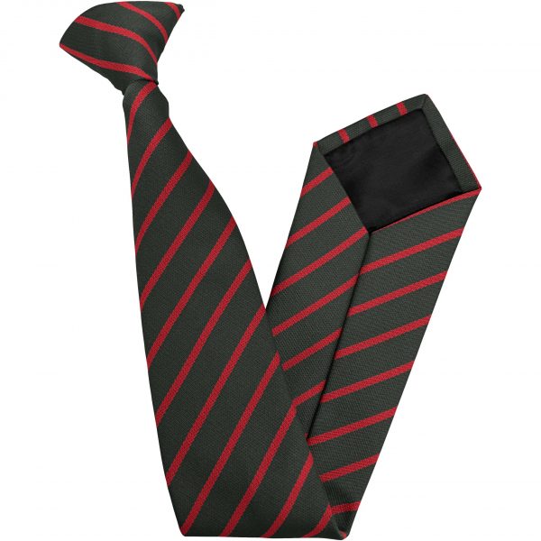 Bottle Green and Red Single Narrow Stripe Junior School Clip On Tie