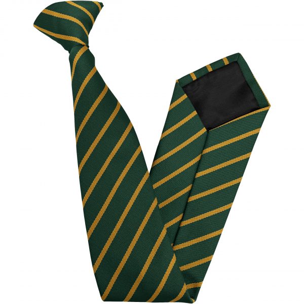 Bottle Green and Gold Single Narrow Stripe Junior School Clip On Tie
