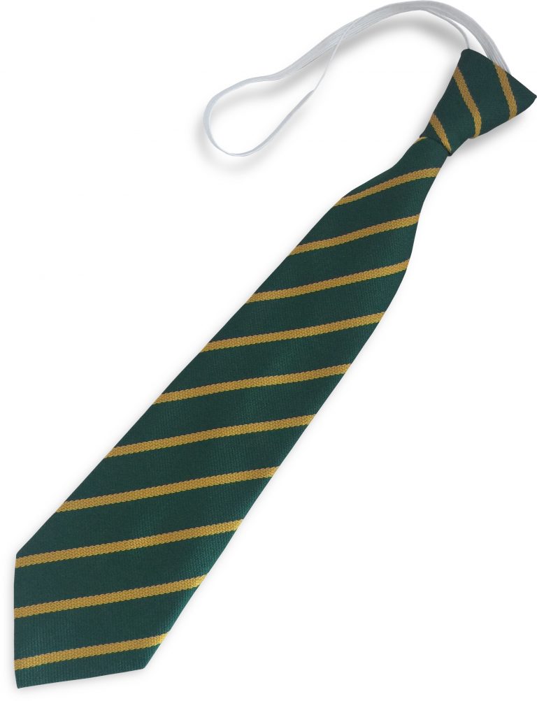 Bottle Green and Gold Single Narrow Stripe Infant Elastic School Tie