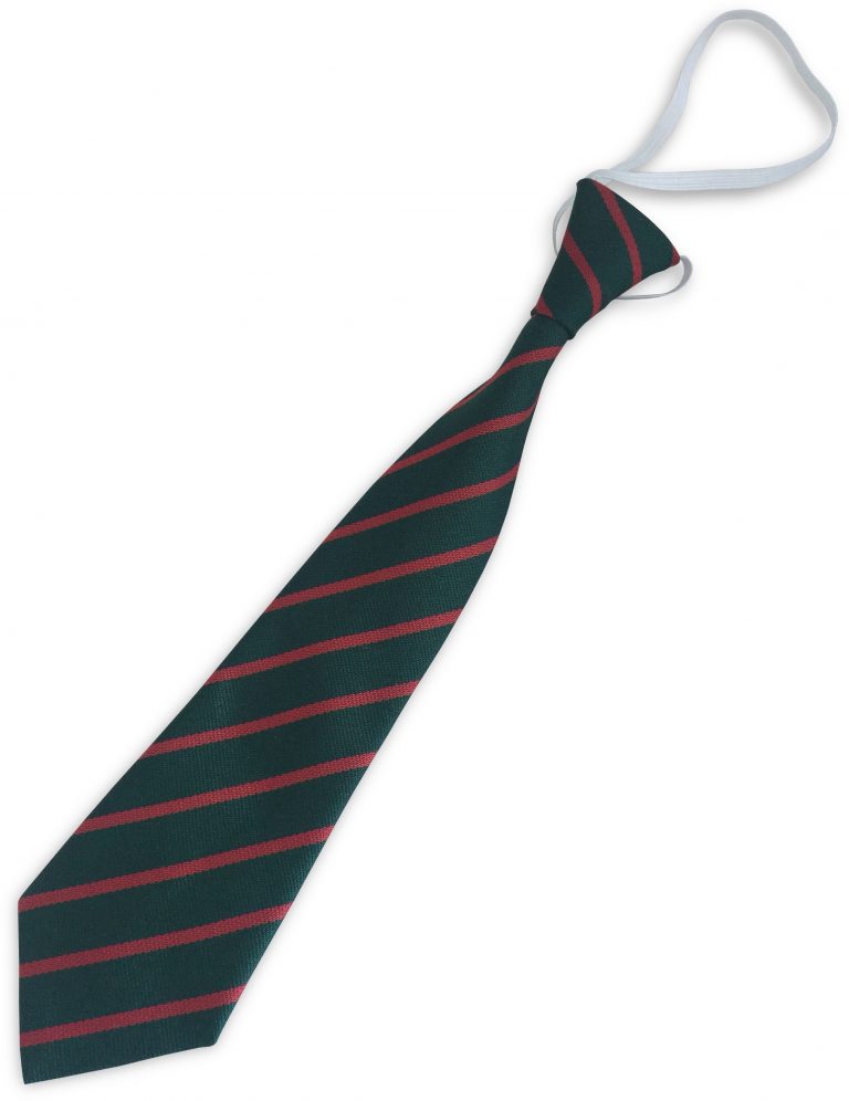 Bottle Green and Red Single Narrow Stripe Infant Elastic School Tie