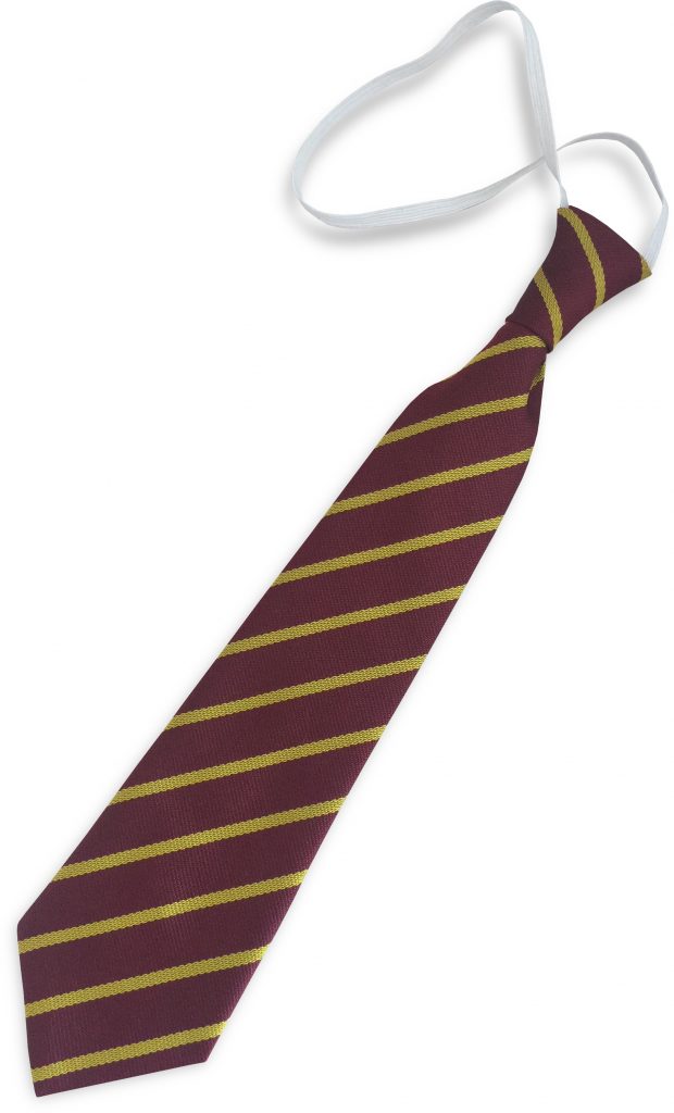 Maroon and Gold Single Narrow Stripe Infant Elastic School Tie