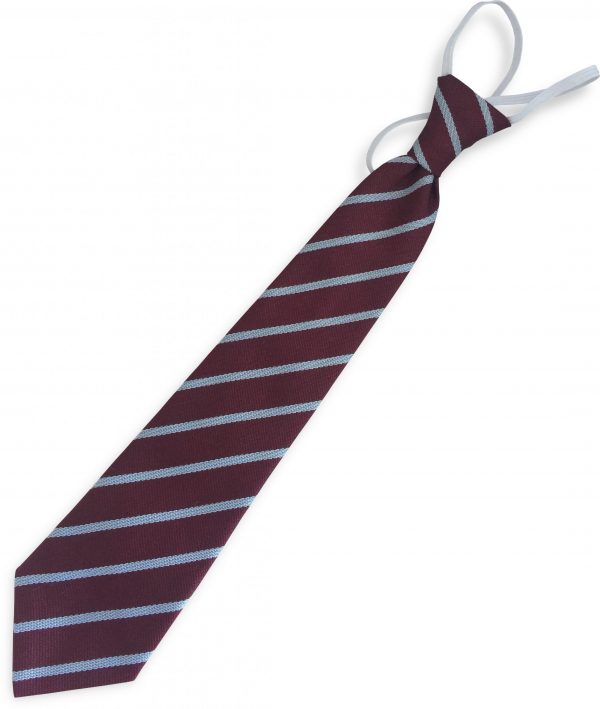 Maroon and White Single Narrow Stripe Infant Elastic School Tie