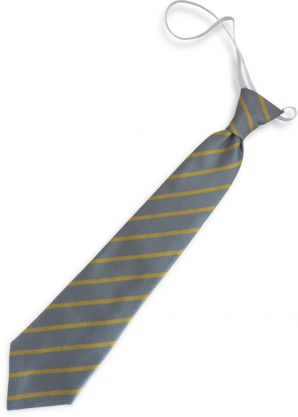 Grey and Gold Single Narrow Stripe Infant Elastic School Tie