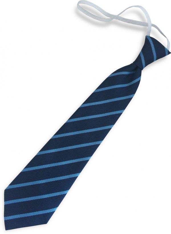 Navy Blue and Sky Blue Single Narrow Stripe Infant Elastic School Tie