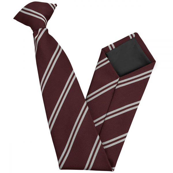 Maroon and White (Silver) Double Junior School Clip On Tie