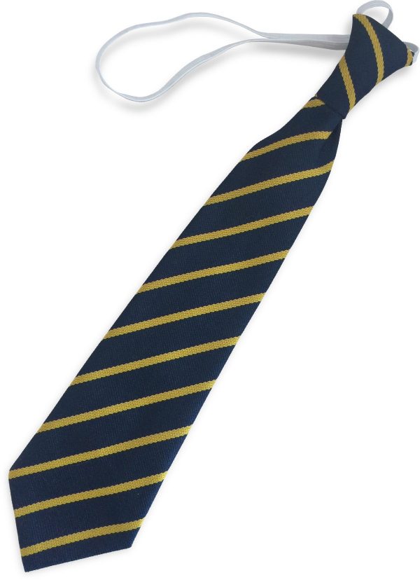 Navy Blue and Gold Single Narrow Stripe Infant Elastic School Tie