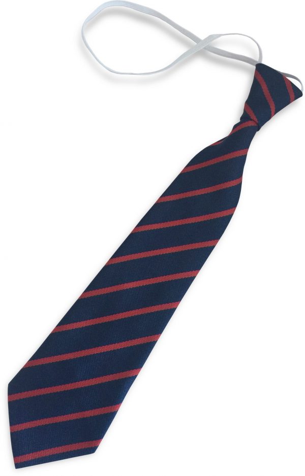 Navy Blue and Red Single Narrow Stripe Infant Elastic School Tie