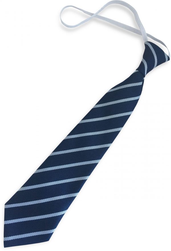 Navy Blue and White Single Narrow Stripe Infant Elastic School Tie