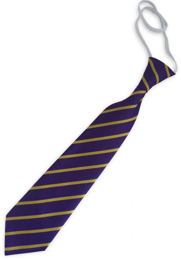 Purple and Gold Single Narrow Stripe Infant Elastic School Tie