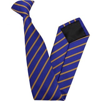 Royal Blue and Gold Single Narrow Stripe High School Clip On Tie