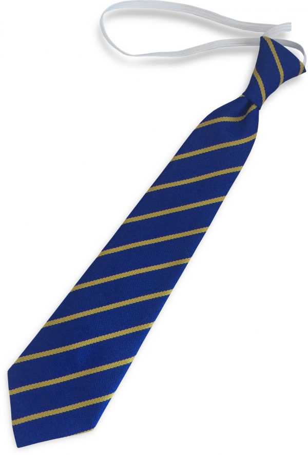 Royal Blue and Gold Single Narrow Stripe Infant Elastic School Tie