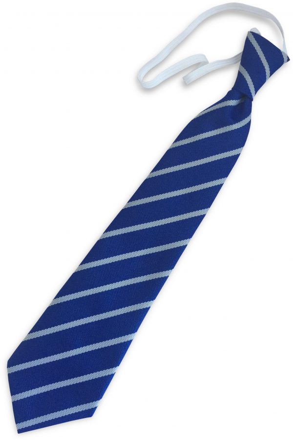 Royal Blue and White Single Narrow Stripe Infant Elastic School Tie