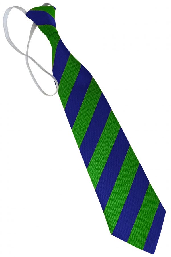 11 inch block stripe Royal Blue and Emerald Green Infant School Elastic Tie