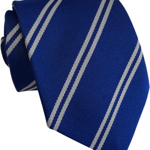 Royal Blue and White (Silver) Double Narrow Stripe High School Tie